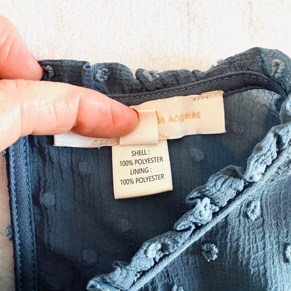 Monteau blue dotted Swiss sleeveless dress Womens Medium ruffle feminine - Picture 10 of 10